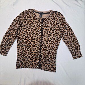 Chic White House Leopard Print Cardigan – Size XS Wear anywhere